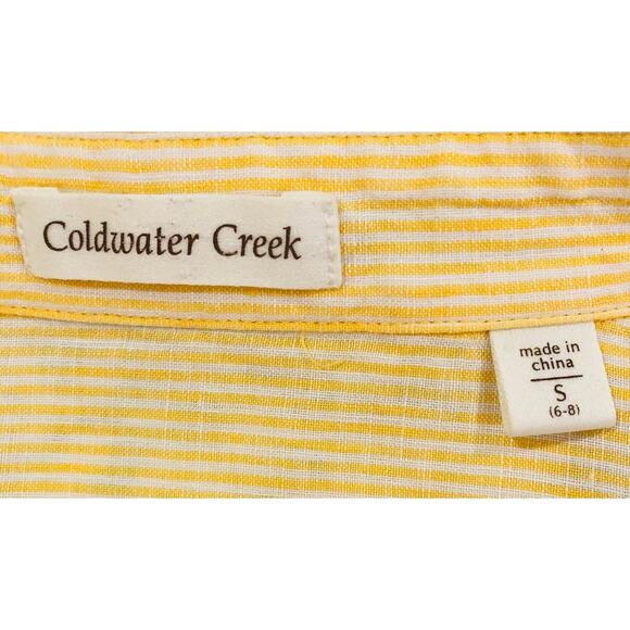 Coldwater Creek 100% Linen Yellow White Stripe 3/4 Sleeve  Blouse Small - Picture 5 of 6